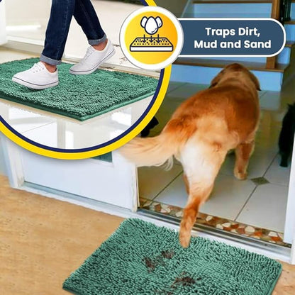 Muddy Mat® AS-SEEN-ON-TV Highly Absorbent Microfiber Door Mat and Pet Rug, Non Slip Thick Washable Area and Bath Mat Soft Chenille for Kitchen Bedroom Indoor and Outdoor - Seafoam Green 36" x 120"