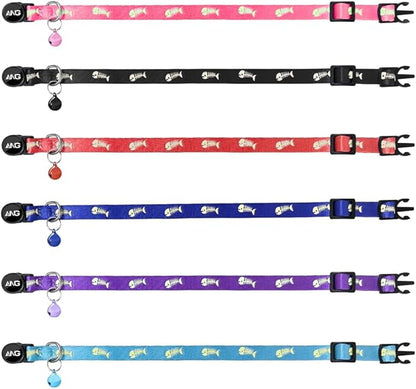 Personalized Breakaway Cat Collars Glow-in-The-Dark with ID Tag, Bell - Safety Quick - Release, Customizable for Female Male Kittens & Cats (Red)