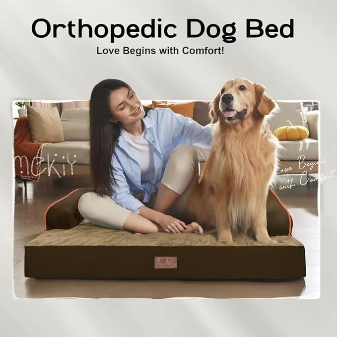 Small Dog Bed Waterproof Orthopedic Dog Beds for Medium Sized Dogs Comfy Pet Cat Bed with Sides, Washable Removable Cover