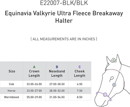 Equinavia Valkyrie Soft Ultra Fleece Padded Adjustable Breakaway Horse Halter - Black/Black - Warmblood