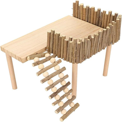 Hamster Cage Platform, Decorative Wooden Small Pet Activity Playground with Ladder, Hamster Wooden Platform for Squirrel Guinea Pig Golden Bear Sugar Glider