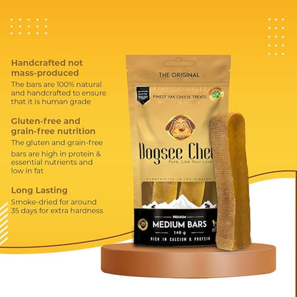 Dogsee Original Himalayan Yak Chews for Dogs (Medium - 2 Bars) | 100% Natural | Dog Treats Healthy | No Grain, No Gluten | for Teeth Cleaning