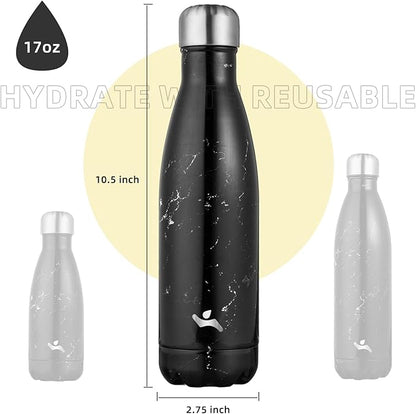 Insulated Water Bottles,17 oz Double Wall Stainless Steel Vacumm Metal Flask for Sports Travel,Marble Midnight
