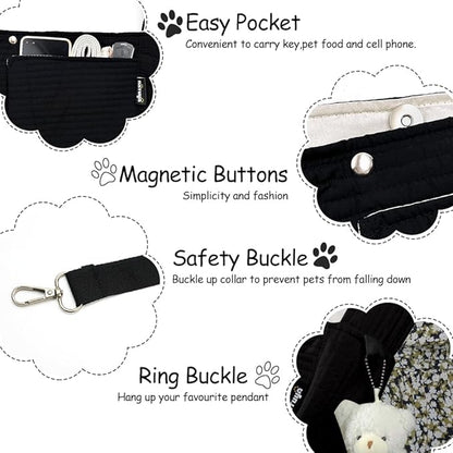 NATUYA Small Dog Carrier Sling Cat Sling-Dog Slings for Carrying Small Dogs-Adjustable Strap Hand Free Pet Puppy for Outdoor Traveling Subway (Black, Canvas-Adjustable Strap)