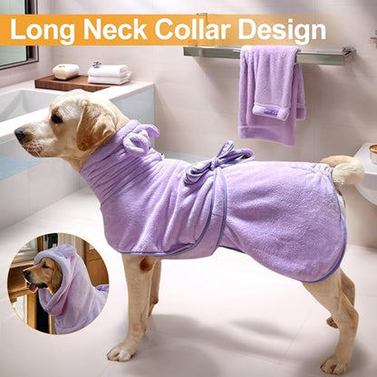 Microfiber Dog Bathrobe Towel Super Absorbent Dog Quick Dry Bathrobe for Puppies, Suitable for Medium and Large Dogs (Purple, XL)