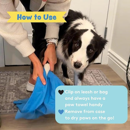 Sweet Paws Portable Dog Paw Towel, Lightweight & Super Absorbent Microfiber, Clips onto Leash, Quick Drying Towel for Dogs Paws with Silicone Case, Dry Dog’s Paws on The Go - Small - 3 Pieces Set