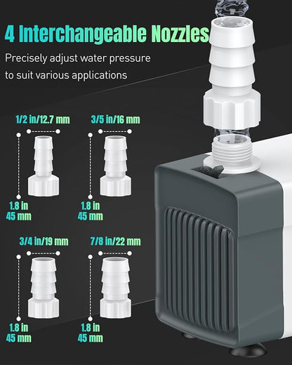 Pawfly 210 GPH Fountain Pump, 15 W Submersible Water Pump with 5.2 ft. High Lift and 4 Nozzles, Quiet Water Fountain Pump for Aquarium Fish Tank Waterfall Pond & Hydroponics