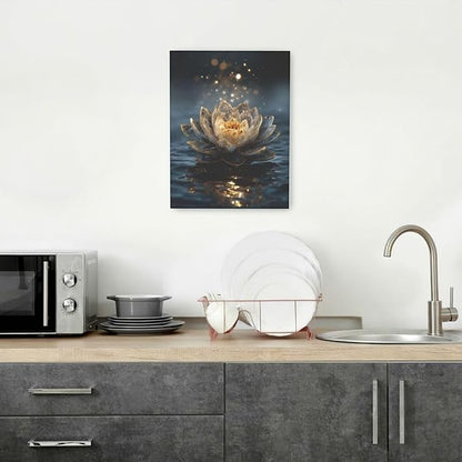 Zen Lotus Canvas Wall Art Mystical Lotus Bloom in Water Aesthetic Pictures Wall Decor Modern Meditation Spiritual Painting Print Framed Artwork Decorations Gifts for Yoga Spa Room Bathroom 12"x16"