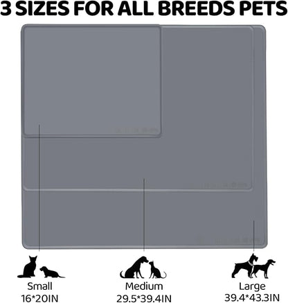 KVK Extra Extra Large Silicone Dog Food Mat 39.4×43.3in and 128oz Silicone Bag Set, Super Size Waterproof Pet Feeding Mat & Container, Non-Slip, Chew-Resistant Floor Protection (Taupe&Orange)