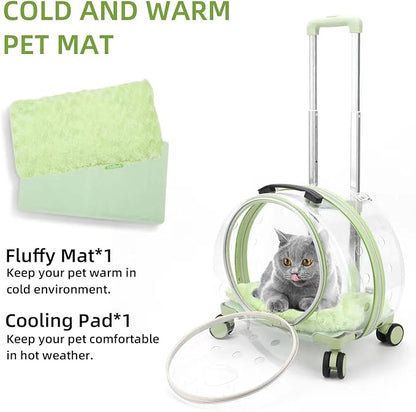 Transparent & Fully Breathable Hard cat Carrier with Rolling Wheels for Dogs, Cats, Multiple Carrying Options, Perfect for Traveling/Taking a Walk