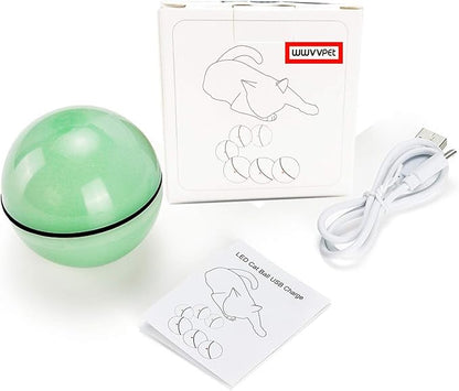 WWVVPET Interactive Cat Toy With LED Light, 360 Degree Self Auto Rotating Smart Ball, USB Rechargeable Spinning Toy, Stimulate Hunting Instinct for Kittens, Funny Chaser Roller Pet Toy