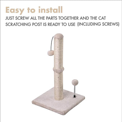MECOOL Cat Scratching Post Premium Basics Kitten Scratcher Sisal Scratch Posts with Hanging Ball 22in for Kittens or Smaller Cats (22 inches for Kitten, Beige)