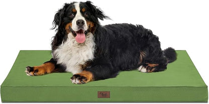 Outdoor Extra Large Dog Crate Bed, Big Waterproof Dog Bed for Large Dogs, Orthopedic Egg Foam Pet Bed Mat with Removable Cooling Cover, Light Green