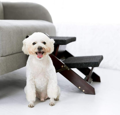 MEWANG Wooden Pet Stairs/Pet Steps - 2-in-1 Foldable Stairs & Ramp for Beds and Cars - Portable Dog/Cat Ladder Up to 110 Pounds