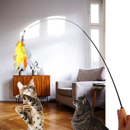 LogFaadCoi 10-Pack of Vibrant Feathered Cat Toy Refills: Perfect Wand Attachments for Indoor Cats, Enhance Your Pet's Playtime with These Exciting Replacement Feather Cat Toys