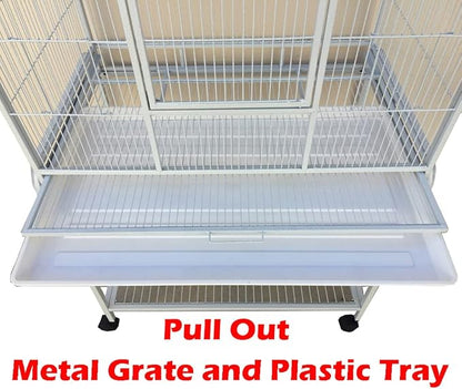 54" Large Double Birdhouse Breeder Bird Flight Cage with Center Divider Side Breeding Nest Doors Removable Rolling Stand (51" Length x 17" Depth x 54" Height, White Vein)