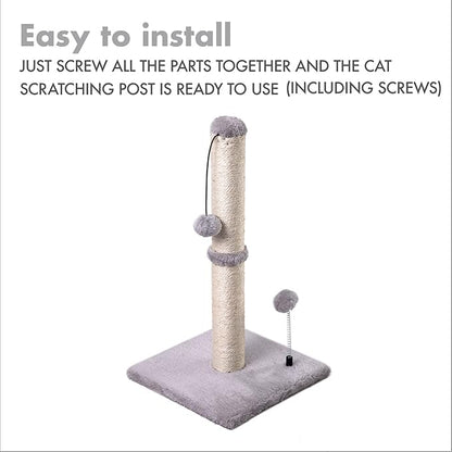 MECOOL Cat Scratching Post Premium Basics Kitten Scratcher Sisal Scratch Posts with Hanging Ball 22" for Kittens or Smaller Cats (22 inches for Kitten, Gray)