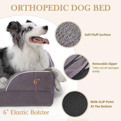 Comfort Expression XXL Waterproof Orthopedic Dog Bed for Extra Large Dogs, Orthopedic Foam Dog Beds, Washable Dogs Sofa Bed with Removable Cover & Non-Slip Bottom(XX-Large,Purple)