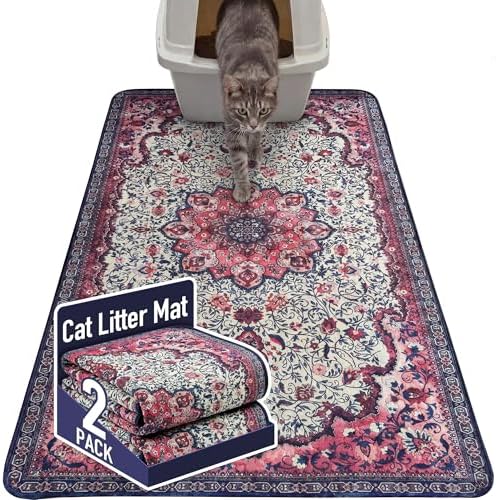 Hompet Cat Litter Mat 2 Pack, 36x60 Large Machine Washable Trapping Mats