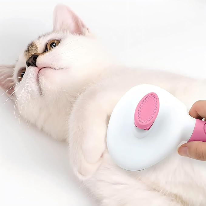 Cat Hair Brush, Cat Brush for Shedding with Metal Comb, Self Cleaning Pet Hair Brush with Release Button - Skin Friendly Deshedding Grooming Brush for Short and Long Haired Cats