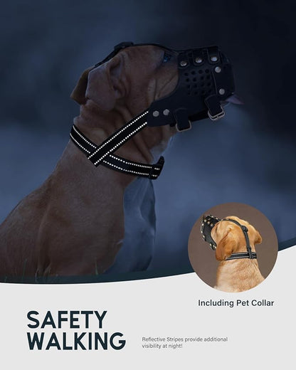 Dog Muzzle, Leather Basket Soft Muzzles Medium Large Breeds, Pitbull Dog Muzzle Amstaff Staffordshire Terrier, German Shepherd Dalmatian Doberman Adjustable (XL)