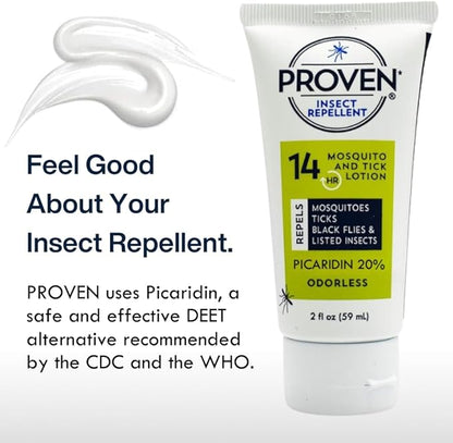 Proven Insect Repellent Lotion, Keep Mosquitoes, Ticks and Flies Off, DEET Alternative Repellent, Up to 14-Hour Protection, Great for Outdoor Camping and Hiking- 2 Ounce, Odorless Lotion, 2 Pack