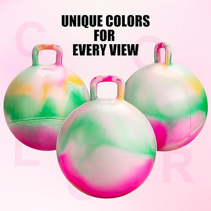 INPODAK Hopper Ball 22 Inch Bouncy Ball with Handle for Kids, Hippity Hop Jumping Bounce Hopping Toy for Boys Girls Ages 7-12 with Pump and Gift Box Great Gift for Birthday Holiday (Pink)