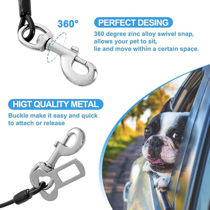 Dog Seat Belt Harness for Car,2pcs Dog Seatbelt of Coated Wire Leash Safety Restraint,No Chew Tether Cable Vehicle Dogs Accessories,Double Clips & Latch (Black, 24 inch/60 CM)