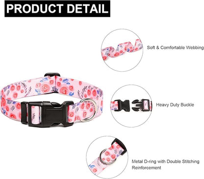 Mercano Adjustable Dog Collar - Special Design Patterns, Soft Nylon Comfortable Durable Pet Collar for Small Medium Large Dogs (S, Rose)