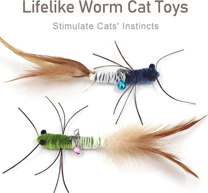 SONGWAY 6-Pack Insect Cat Wand Toy Refills – Feather Worm Attachments for Indoor Cats