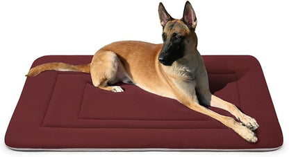 JoicyCo Soft Dog Crate Bed Pad Mat, 42 in Non-Slip Bottom Washable for Large Dogs, Pet Mattress Kennel Pad, Dark Red