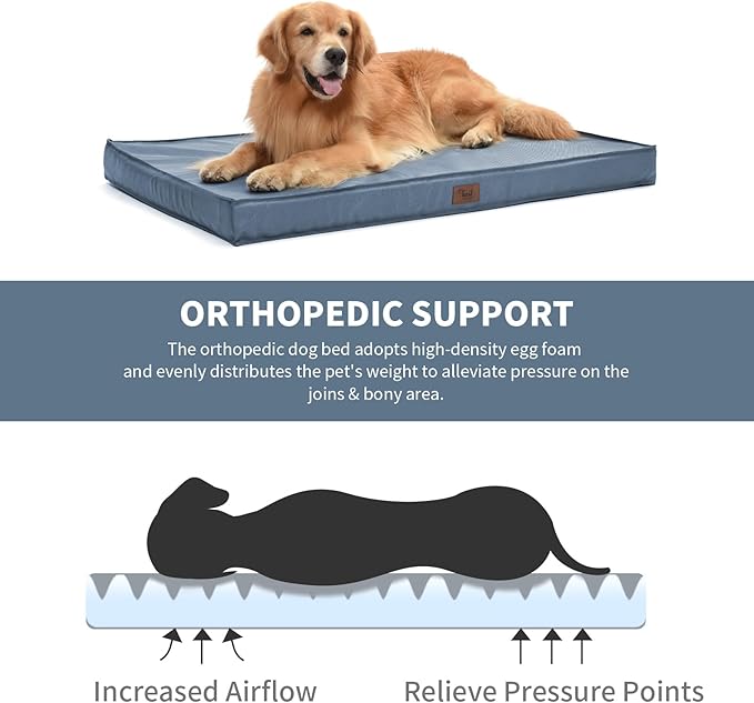 Outdoor Dog Bed for Extra Large Dogs, XL Dog Bed for Large Sized, Egg Crate Foam Dog Bed with Removable Washable Oxford Cooling Cover, Blue