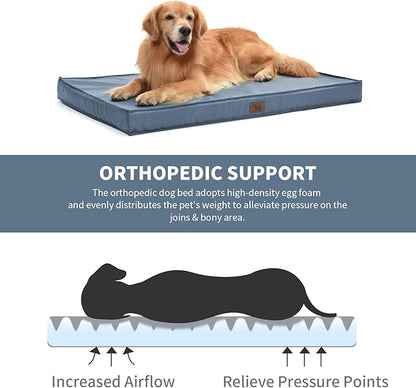 Medium Dog Bed for Medium/Small Dogs, Orthopedic Dog Beds with Removable Washable Waterproof Cover, Egg Crate Foam Pet Bed Mat, Blue