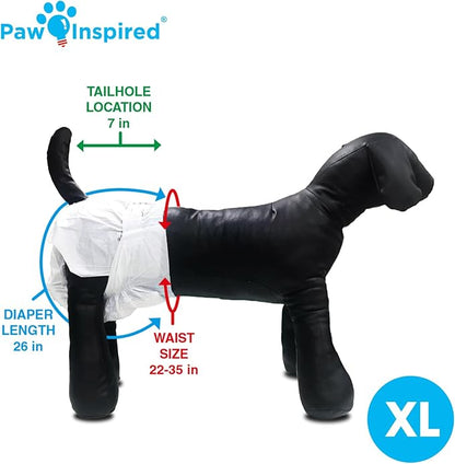 Paw Inspired Disposable Dog Diapers | Female Dog Diapers Ultra Protection | Diapers for Dogs in Heat, Excitable Urination, or Incontinence (12&144 Count) (X-Large (144 Count))