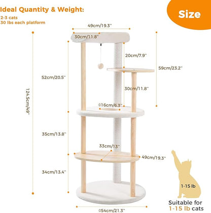 PETEPELA Wood Cat Tree Tower for Indoor Cats,5-Level Cat Climbing Tree Cat Play House with Sisal Scratching Posts Beige