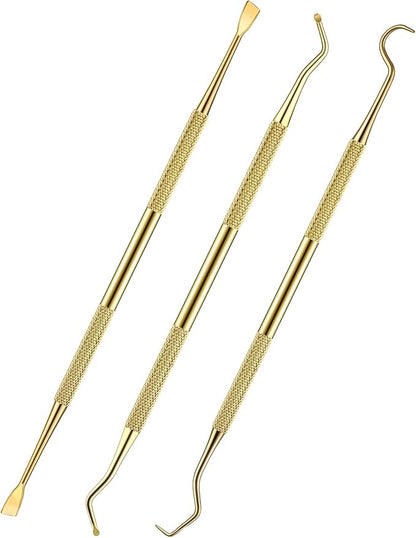 Hotop 3 Pieces Dog Dental Tooth Scaler and Scraper Stainless Double Headed Tarter Removing Tool Scraper Pet Teeth Cleaning Tools for Dog and Cat(Gold)