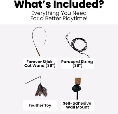 Forever Stick - The Unbreakable Cat Toy Wand, Extra Long Durable Interactive Cat Toy for Indoor Cats, Feather Kitten Toys for Bored Indoor Adult Cats, Bird Teaser Cat Accessories Enrichment
