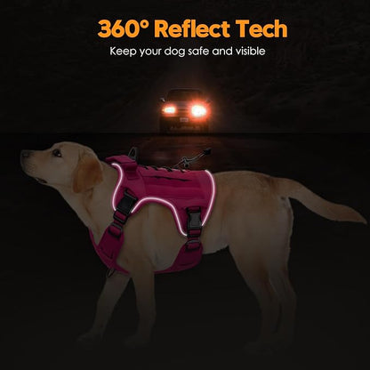 Heavy-Duty Tactical Dog Harness for Large Dogs, No Pull Adjustable Reflective Pet Vest with Molle System, K9 Military-Grade Control for Service Training, Outdoor & 10+ Breeds, Hot Pink, X-Large