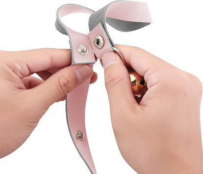 Leather Dog Doorbells for Door Knob/Potty Training/Go Outside, Length Adjustment Copper Dog Bell, Housetraining Hanging Bell, Pink Leather Golden Bells.