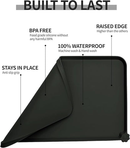 Waterproof Pet Feeding Mat with High Raised Edges, Heavier and Thicker Placemats for Cat Dog Water Bowl with BPA Free, Dogs Cats Food Mats for Messy Drinkers to Prevent Spill and Protect Floors