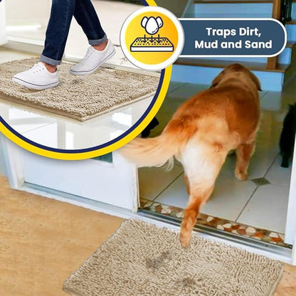 Muddy Mat® AS-SEEN-ON-TV Highly Absorbent Microfiber Door Mat and Pet Rug, Non Slip Thick Washable Area and Bath Mat Soft Chenille for Kitchen Bathroom Bedroom Indoor and Outdoor - Beige XXL 60"X48"