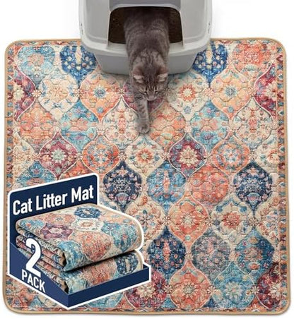Hompet Cat Litter Mat 2 Pack, 36x36 Large Machine Washable Trapping Mats