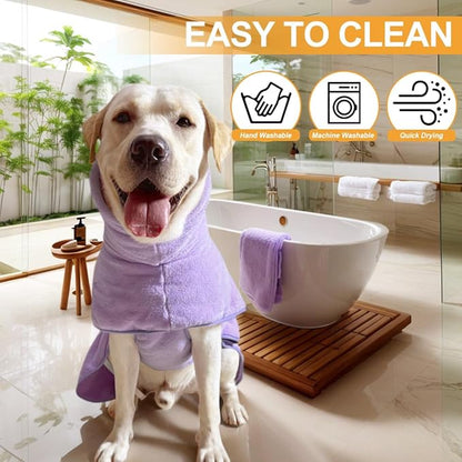 Microfiber Dog Bathrobe Towel Super Absorbent Dog Quick Dry Bathrobe for Puppies, Suitable for Medium and Large Dogs (Purple, XL)
