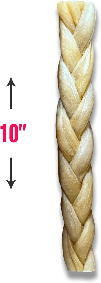 Odor-Free Super Braided Collagen Dog Chews (10-Inch). - Long-Lasting Bully Stick & Rawhide Alternative, Single Ingredient Chew Treat for Aggressive Chewers (Pack of 10)