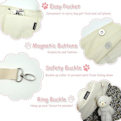 NATUYA Small Dog Carrier Sling Cat Sling,Adjustable Strap Hand Free Pet Puppy for Outdoor Traveling Subway (White, Canvas)