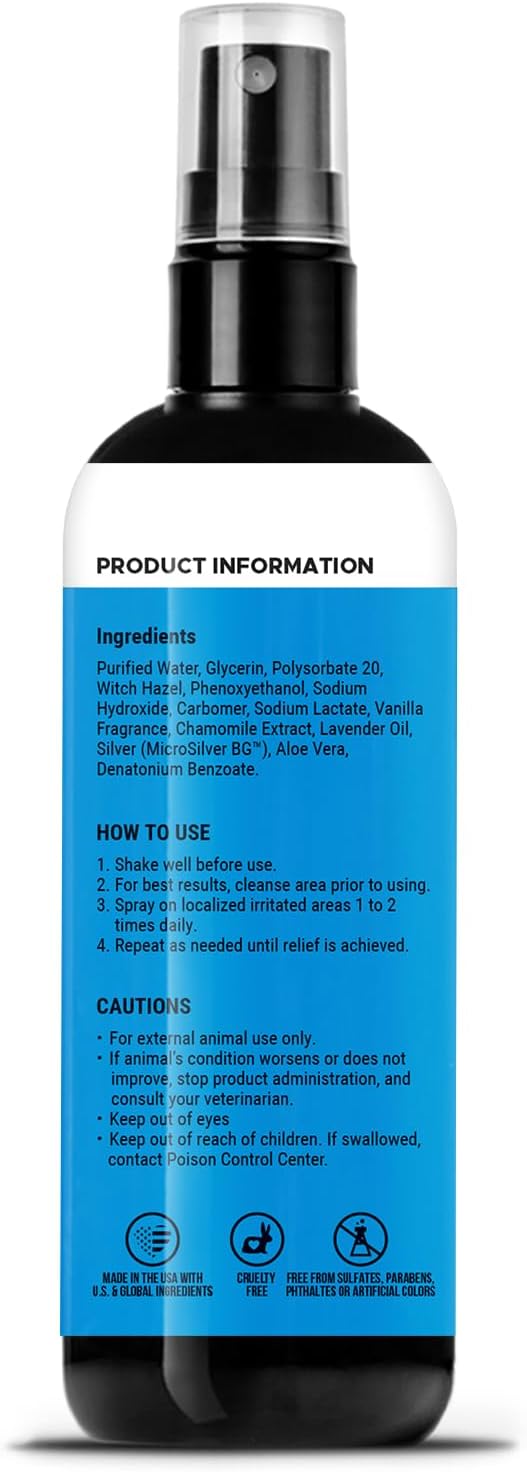 Restore + Soothe Hot Spots Spray for Dogs & Cats - Gentle on Sensitive Skin, Chlorhexidine Alternative Spray, Soothes Itching, Irritation with Aloe and Microsilver (Lavender) - 4oz