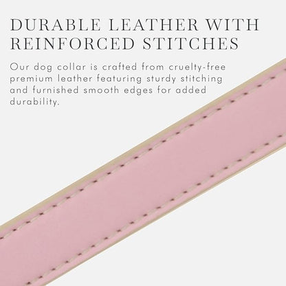 Cupertino Dog Collars, Harnesses & Leashes Made from Vegan Leather with Dog Tracker Device Holder Adjustable Dog Collar (Large, Pink)