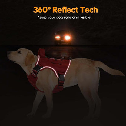 Heavy-Duty Tactical Dog Harness for Large Dogs, No Pull Adjustable Reflective Pet Vest with Molle System, K9 Military-Grade Control for Service Training, Outdoor & 10+ Breeds, Red, Small