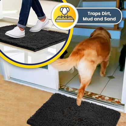 Muddy Mat® Original Dog Door Mat for Muddy Paws, Super Absorbent Microfiber, Non-Slip Washable Pet Rug, Quick Dry Chenille Entryway Carpet, Machine Washable Indoor Outdoor mat, Charcoal 48"x60"
