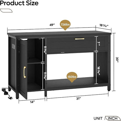 Bestier 55-75 Gallon Fish Tank Stand with Power Outlet&LED Light, 49x19 Heavy-Duty Metal Aquarium Stand with Cabinet&Drawer for Accessories Storage, Suit for Reptile/Turtle Terrarium, 726Lbs Capacity